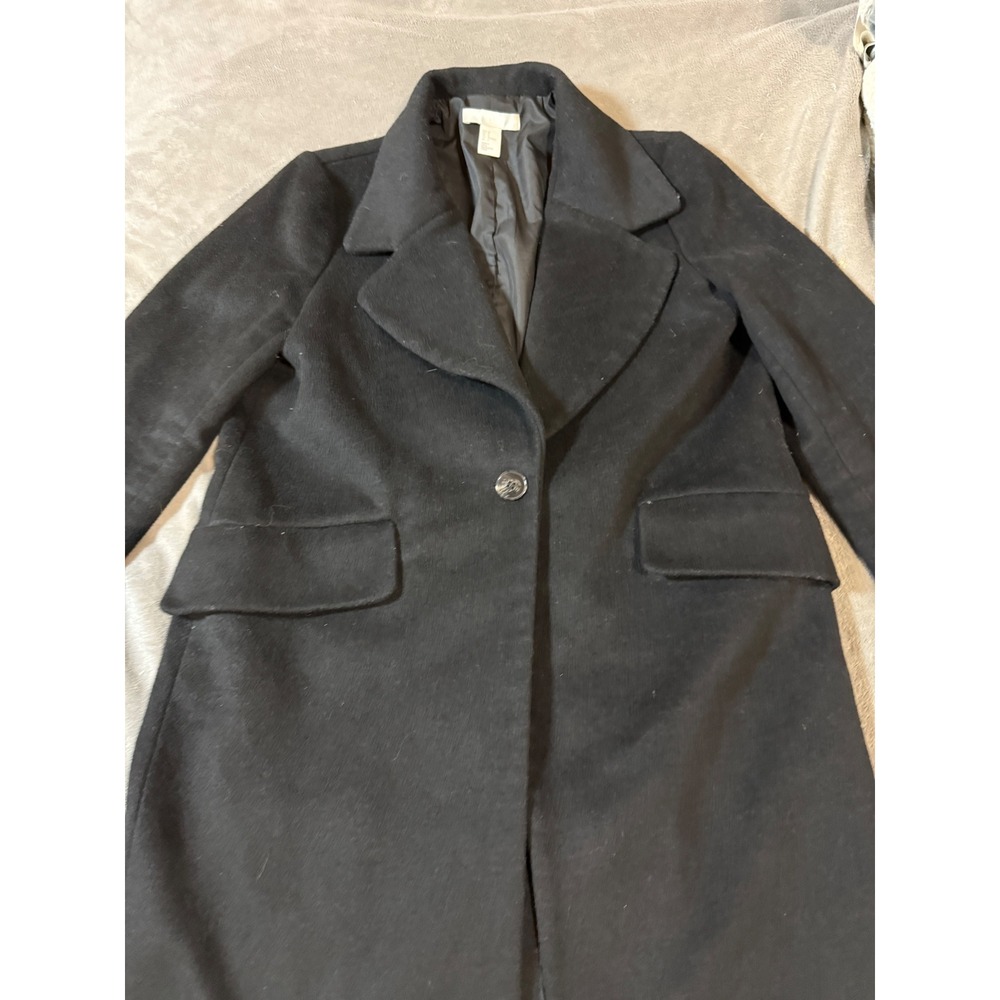NWOT H&M Women Black Wool Blend Coat Size 6 Overcoat Single Breasted Warm Collar - Picture 3 of 8